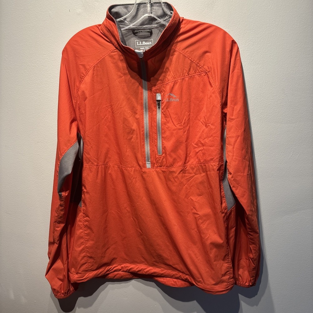 LL Bean Mens SzM Mesh‎ Lined Nylon Shell Windbreaker Rust Color 1/2 Zip Outdoors
